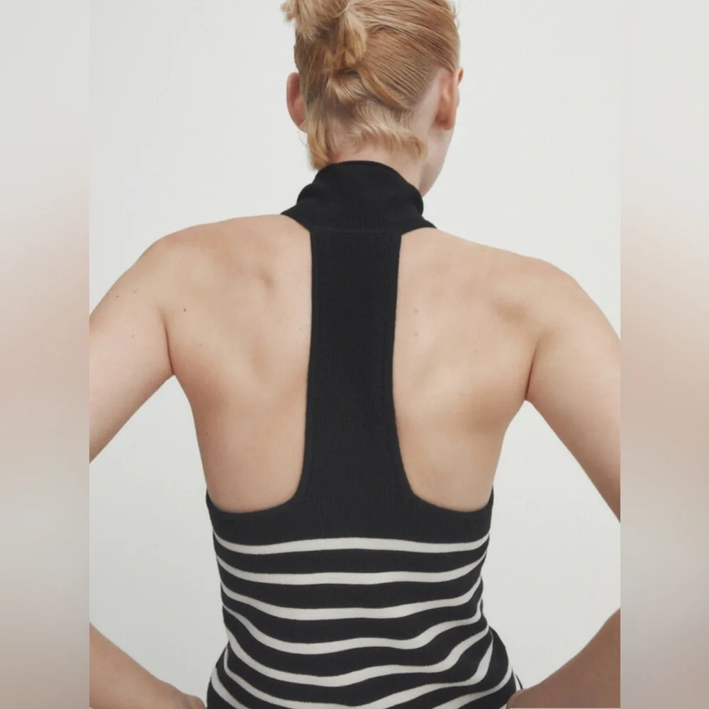 Massimo Dutti Striped Halter Neck Knit Top - Picture 3 of 6